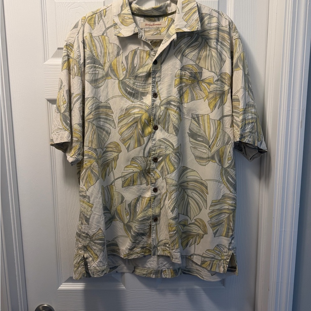 Tommy Bahama Leaf Pattern Shirt in Green and Yellow